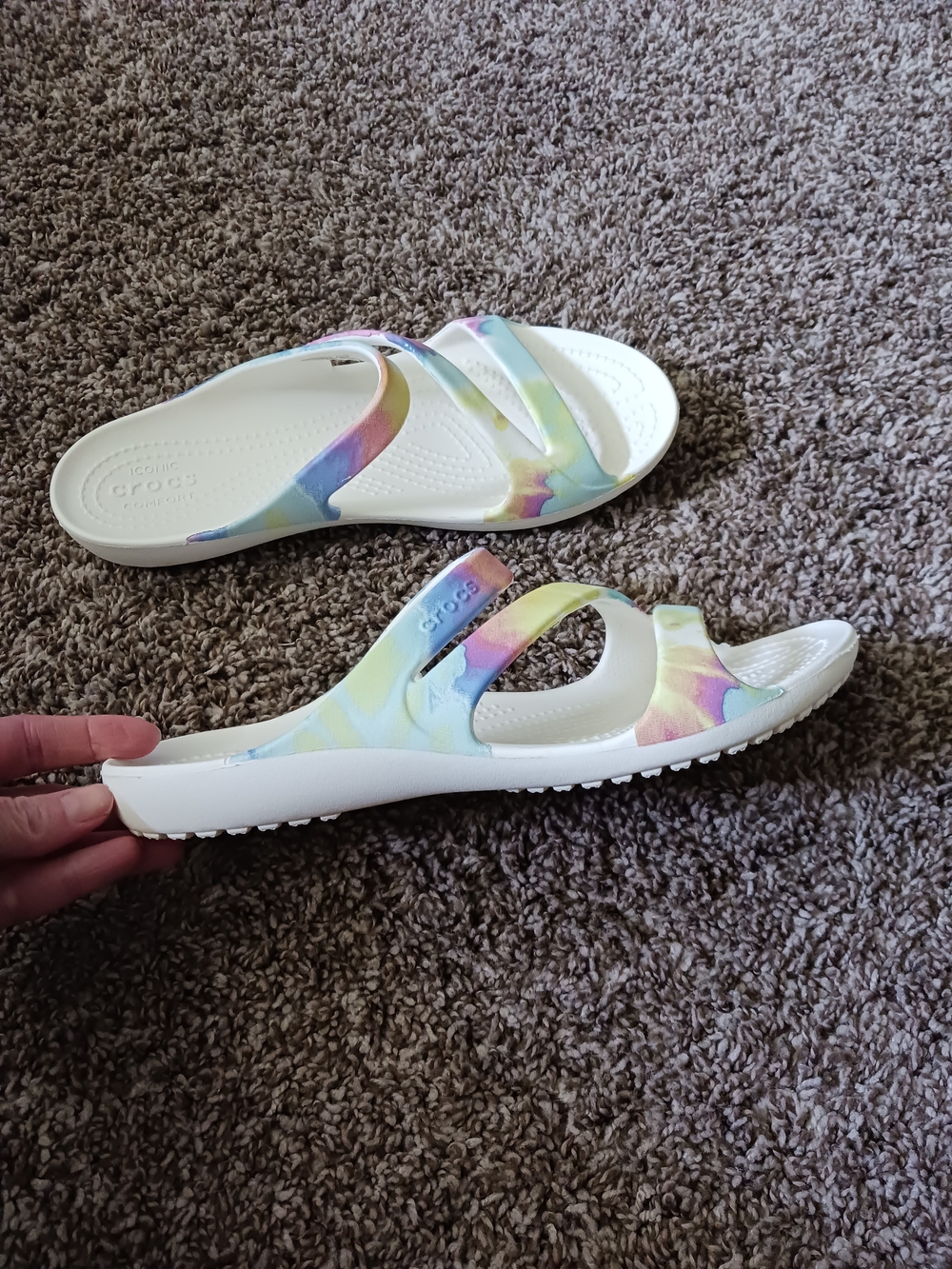 CROCS Women's Kadee II White Slide Sandals with Tie-Dye Straps 7 - Picture 3 of 5